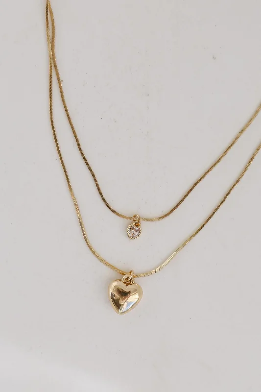 elegant chain necklaces for women -Kinsley Gold Heart Layered Chain Necklace