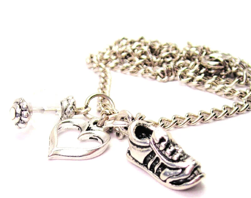 charm necklaces for women -Track And Field Sneaker Necklace with Small Heart