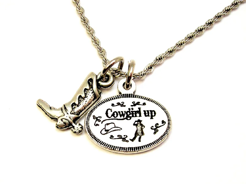 personalized necklaces for women -Cowgirl up with cowboy boot  3D Single Charm Necklace