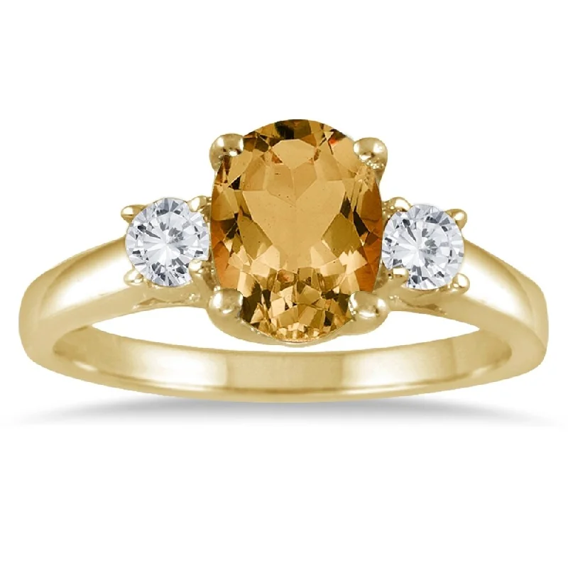 large statement rings for women -1 3/4 Carat Citrine and Diamond Three Stone Ring 14K Yellow Gold