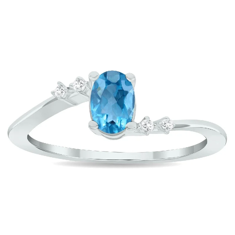 rose gold rings for women -Women's Blue Topaz and Diamond Tierra Ring in 10K White Gold