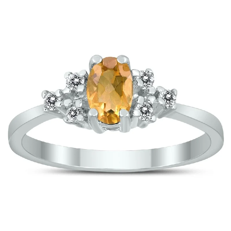 adjustable rings for women -6X4MM Citrine and Diamond Regal Ring in 10K White Gold