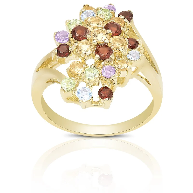 modern wedding rings for women -Dolce Giavonna Gold Over Sterling Silver Multi Gemstone Cluster Ring