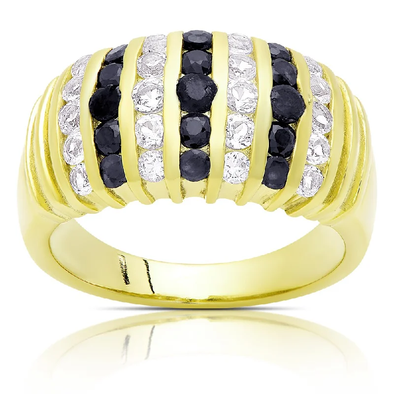 gold wedding bands for women -Dolce Giavonna Gold Over Sterling Silver Sapphire and White Topaz Cluster Ring