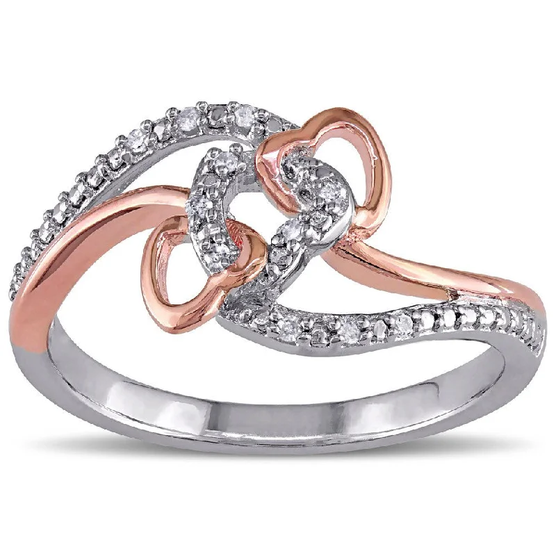 statement wedding rings for women -Miadora Two-Tone Silver Diamond Accent Interlocking Heart Ring - White G-H