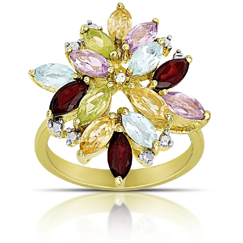 bold rings for women -Dolce Giavonna Gold over Sterling Silver Multi Gemstone Cluster Ring (Size 7)