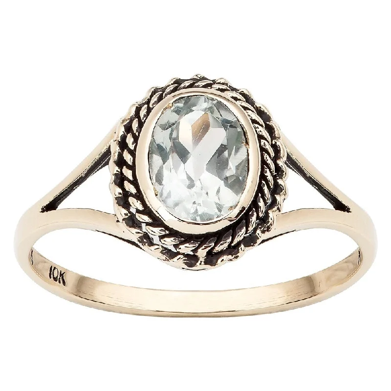 fashion gemstone rings for women -Viducci 10k Yellow Gold Vintage Style Green Amethyst Split-Shank Ring