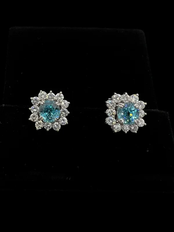 minimalist gold earrings for women -Vintage Blue Zircon Diamond White Gold Earrings Circa 1950s