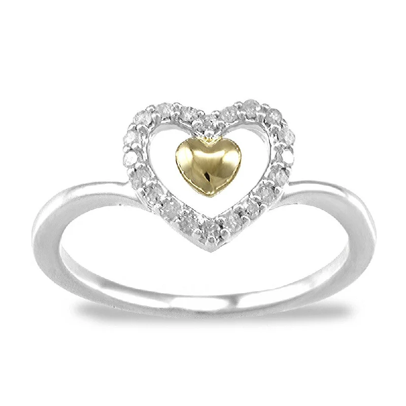 statement rings for women -Two Tone Sterling Silver 0.15ct TDW White Diamond Heart Ring