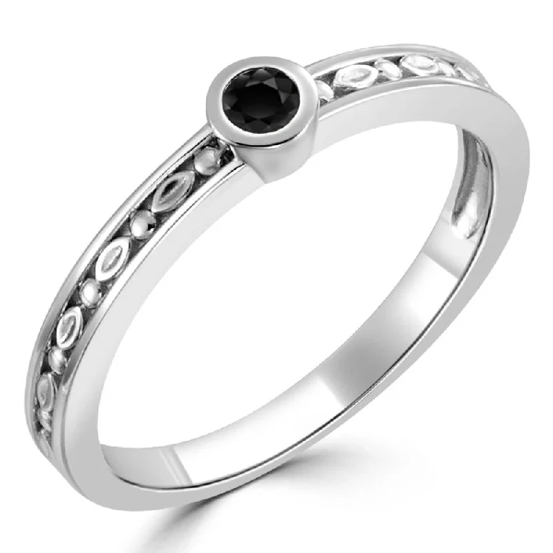 eternity rings for women -Auriya 10k Gold 1/10ctw Dainty Round Solitaire Black Diamond Stacking Ring