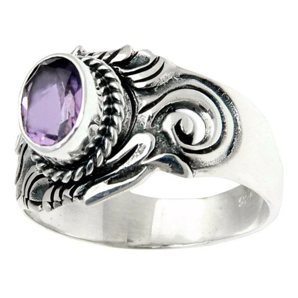 large statement rings for women -Handmade Majesty Men's Amethyst Sterling Silver Ring (Indonesia)