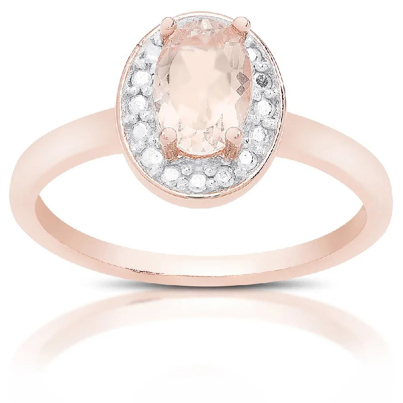 wedding rings with sapphires -Dolce Giavonna Rose Gold Over Sterling Silver Morganite and Diamond Accent Ring