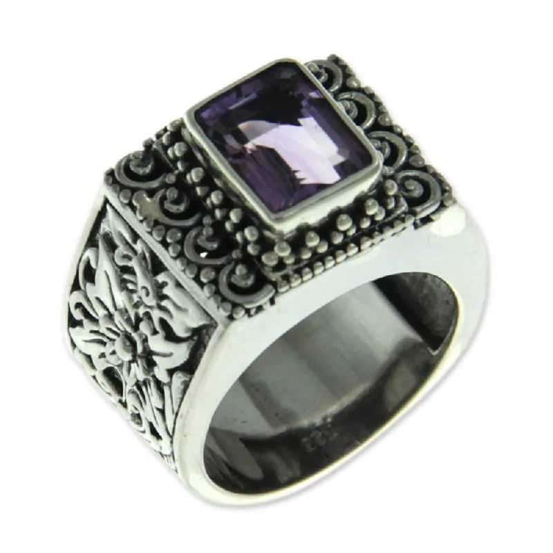 solitaire rings for women -Handmade Sterling Silver Purple Amethyst Cocktail Ring (Indonesia)