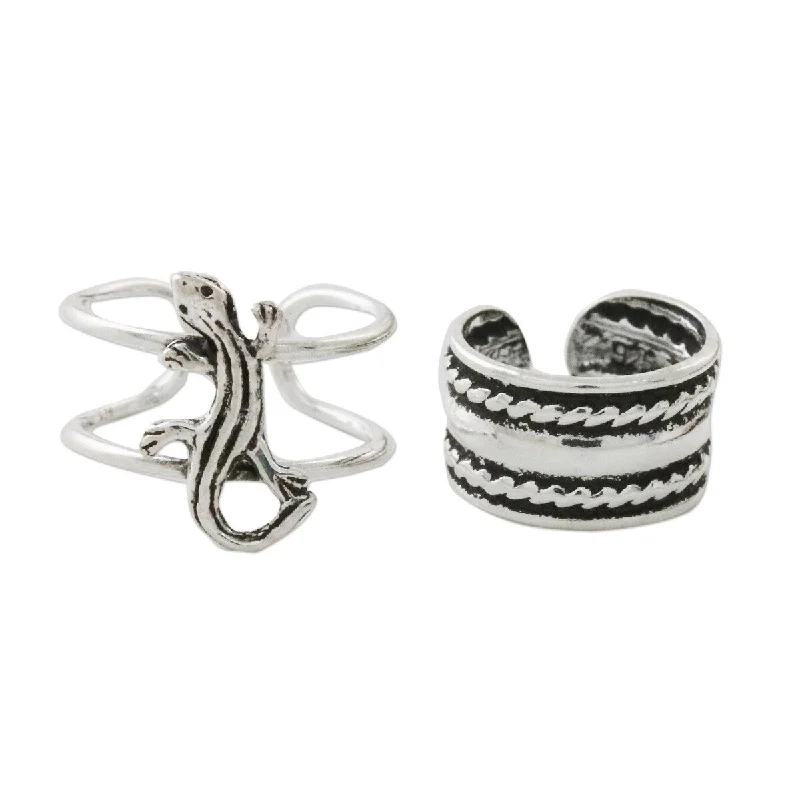 engraved bracelets for women -NOVICA Little Lizard, Sterling silver ear cuffs