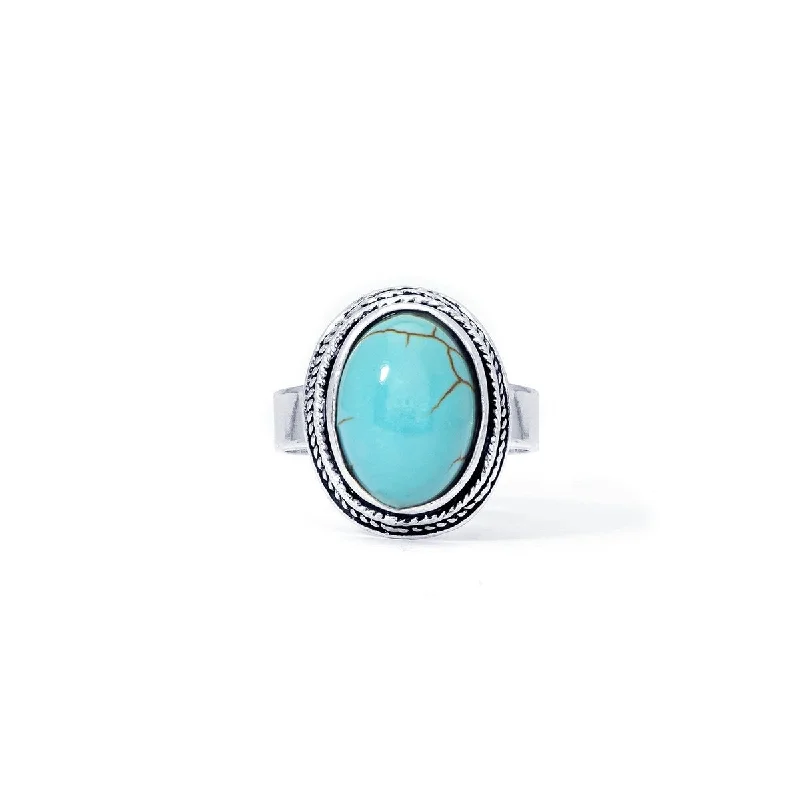 gold plated rings for women -Silver Plated Simulated Turquoise Oval Ring