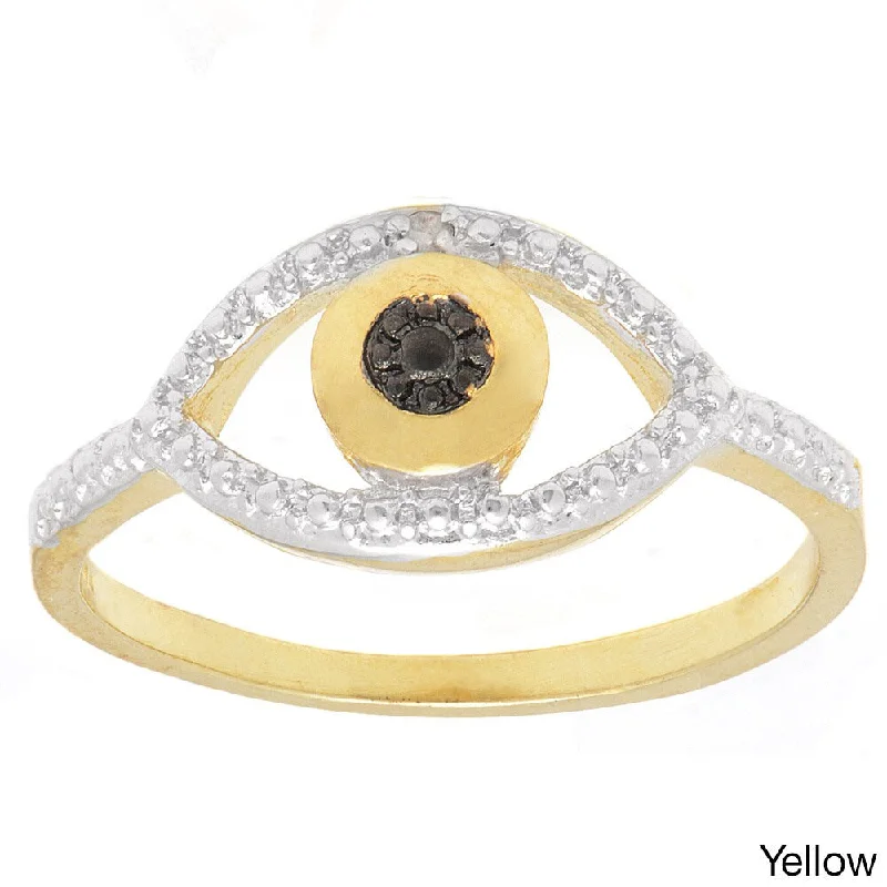 wedding sets with rings -Finesque Gold or Silverplated Black Diamond Accent Evil Eye Ring