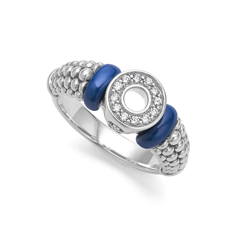 colored gemstone engagement rings -Blue Caviar Ultramarine Diamond Circle Caviar Ring