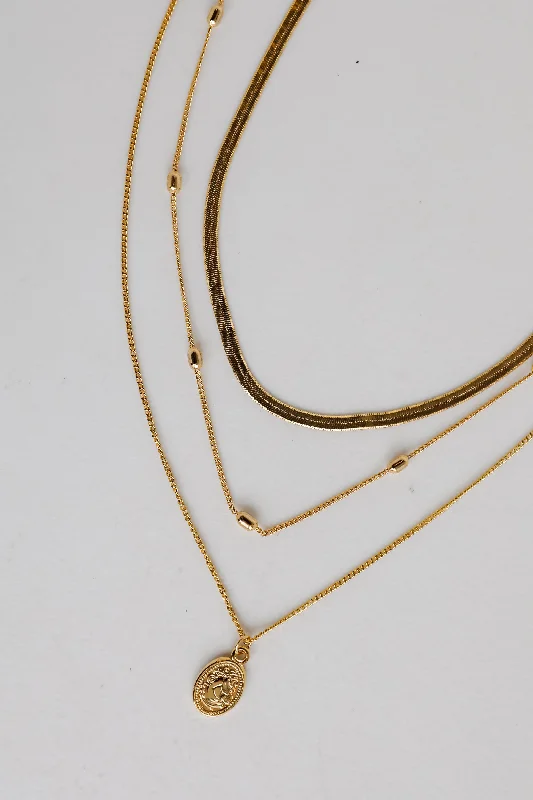 layered gold necklaces for women -Alison Gold Layered Chain Necklace