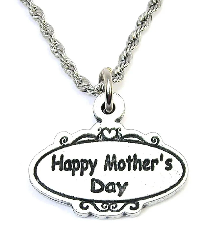 floral necklaces for women -Happy Mother's Day Scrolled Oval Plaque Single Charm Necklace