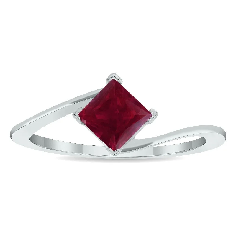 unique diamond rings for women -Women's Solitaire Ruby Wave Ring in 10K White Gold