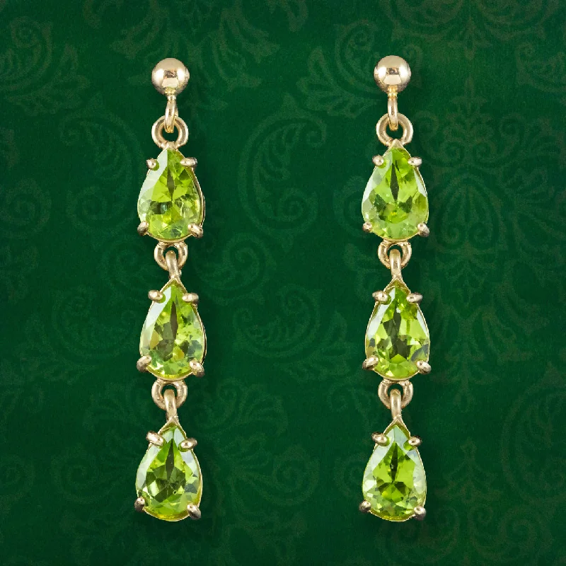 chunky earrings for women -Victorian Style Peridot Drop Earrings 9ct Gold