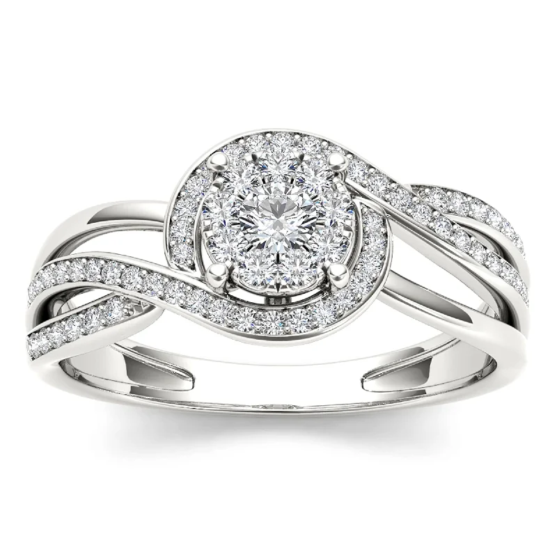 engraved rings for women -De Couer 10k White Gold 1/4ct TDW Diamond Bypass Cluster Ring