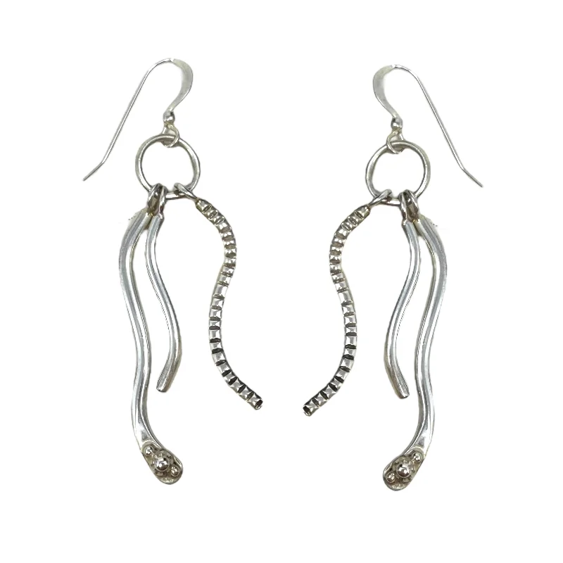 dangle earrings for women -Handmade Navajo Sterling Silver Contemporary Earrings with French Hook By Unbranded