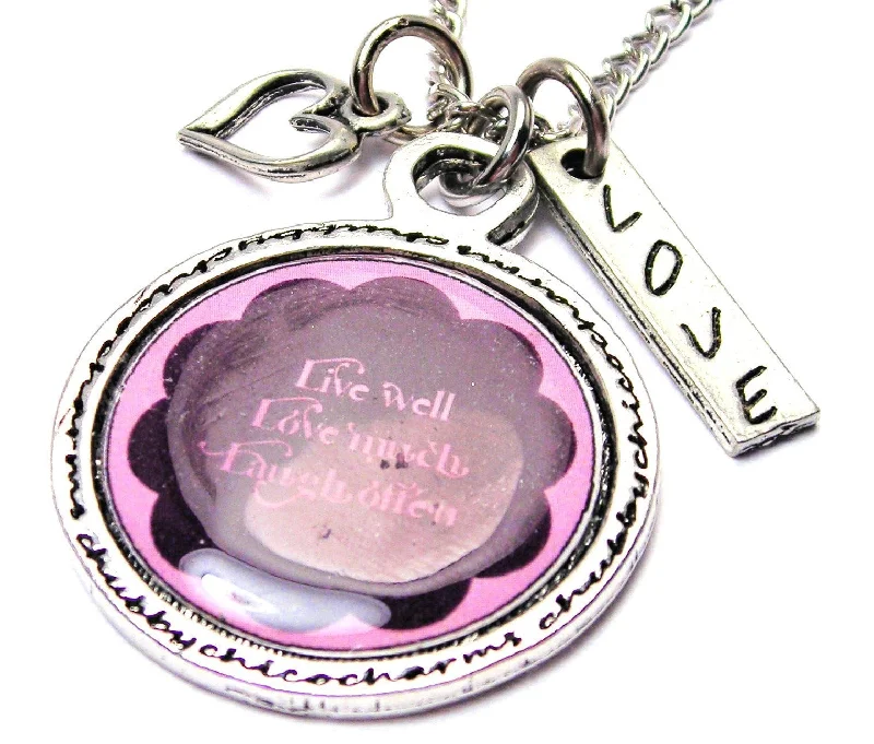 bridal choker necklaces -Live Well Love Much Laugh Often Framed Resin Necklace