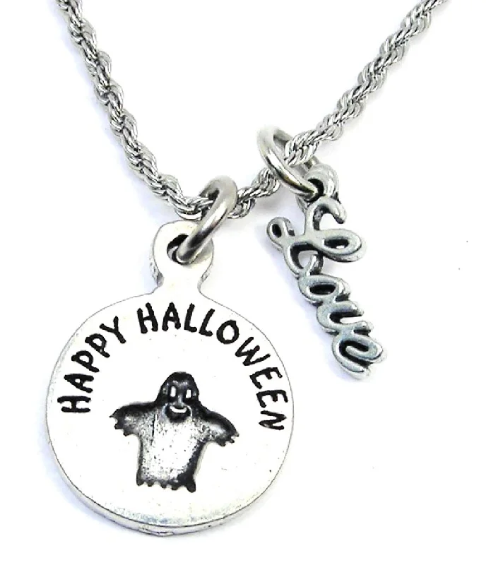 engraved necklaces for women -Happy Halloween With Ghost 20" Rope Necklace With Love