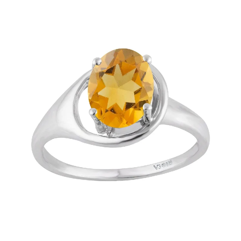 vintage solitaire rings -Sterling Silver with Natural Citrine Soliltaire Ring