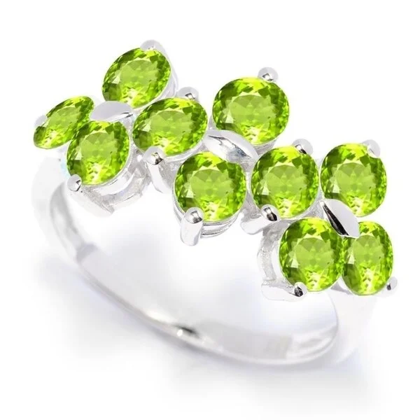 halo engagement rings -Sterling Silver with Natural Peridot Tri-Cluster Ring