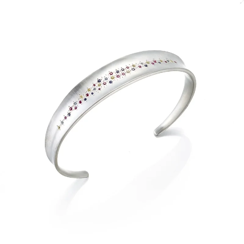 thick bangles for women -Silver Multi-Color Sapphire Cuff