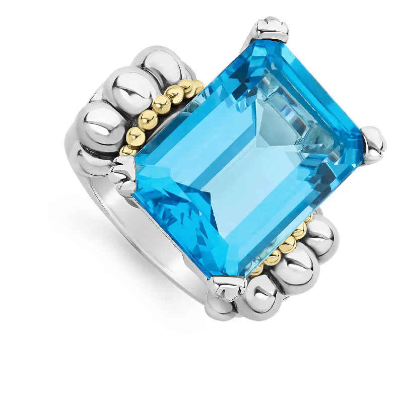 anniversary rings with diamonds -Glacier Extra Large Emerald-Cut Swiss Blue Topaz Ring