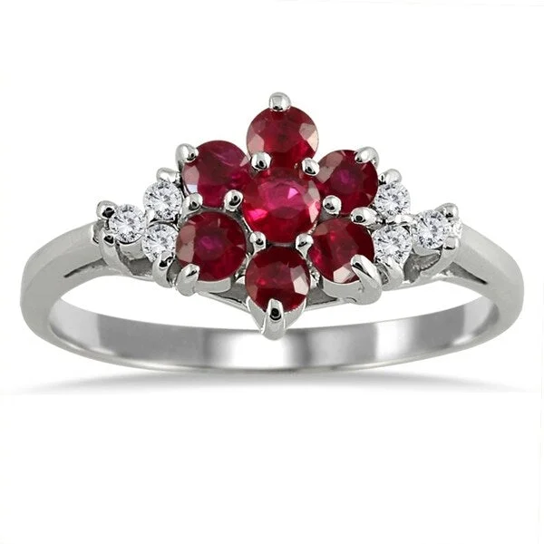 gemstone rings for women -Diamond and Ruby Flower Ring