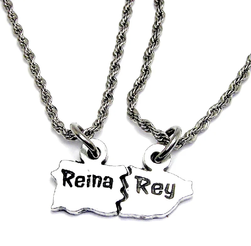 trendy long necklaces for women -Reina and Rey gift set necklaces in the shape of Puerto Rico