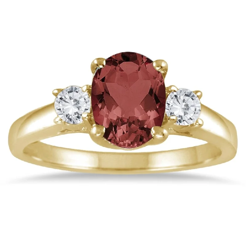 wedding rings with sapphires -1 3/4 Carat Garnet and Diamond Three Stone Ring 14K Yellow Gold