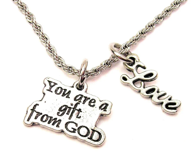 turquoise necklaces for women -You Are A Gift From God 20" Chain Necklace With Cursive Love Accent