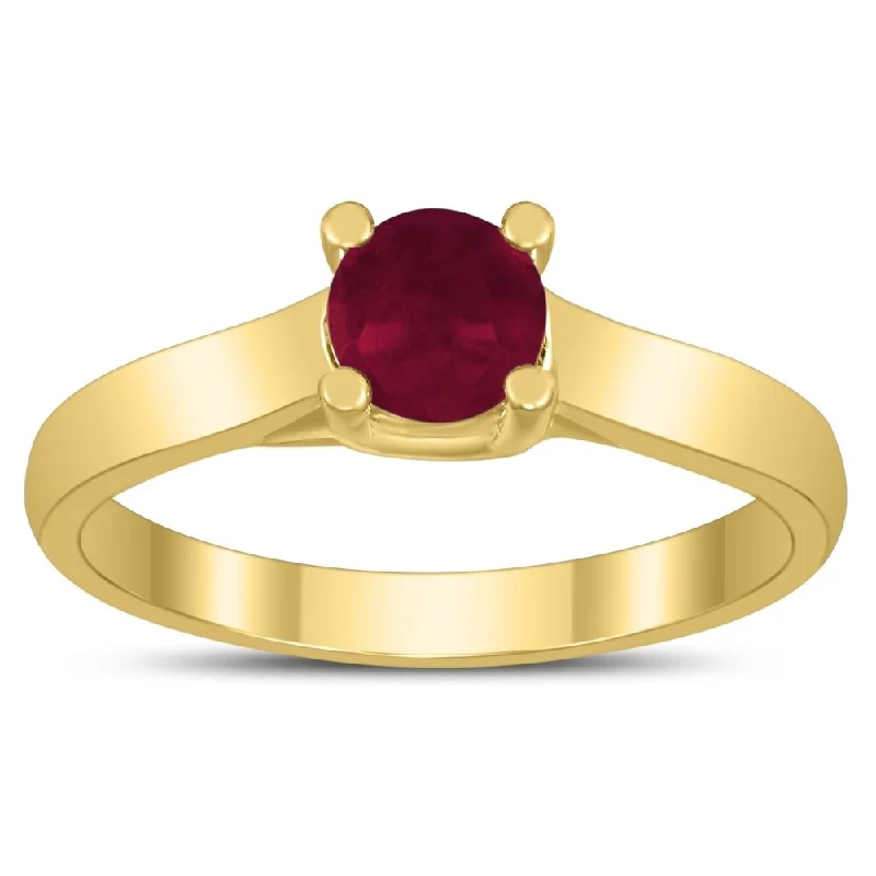 heart diamond rings for women -Round 5MM Ruby Cathedral Solitaire Ring in 10K Yellow Gold