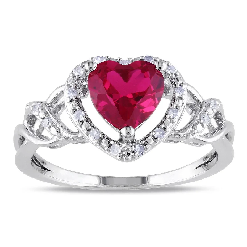 wedding bands for women -Miadora Sterling Silver Created Ruby and 1/10ct TDW Diamond Heart Ring (H-I, I2-I3)