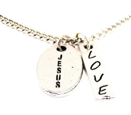 gemstone layered necklaces -Jesus Oval Love Stick Necklace