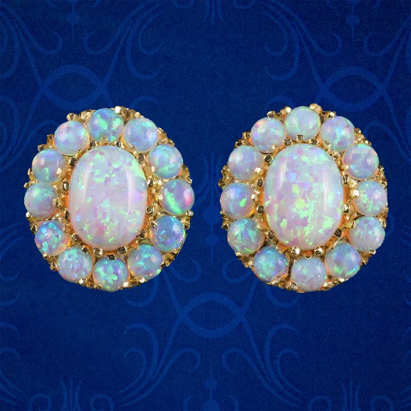 simple gold earrings for women -Victorian Style Opal Cluster Earrings Silver 18Ct Gold Gilt Studs