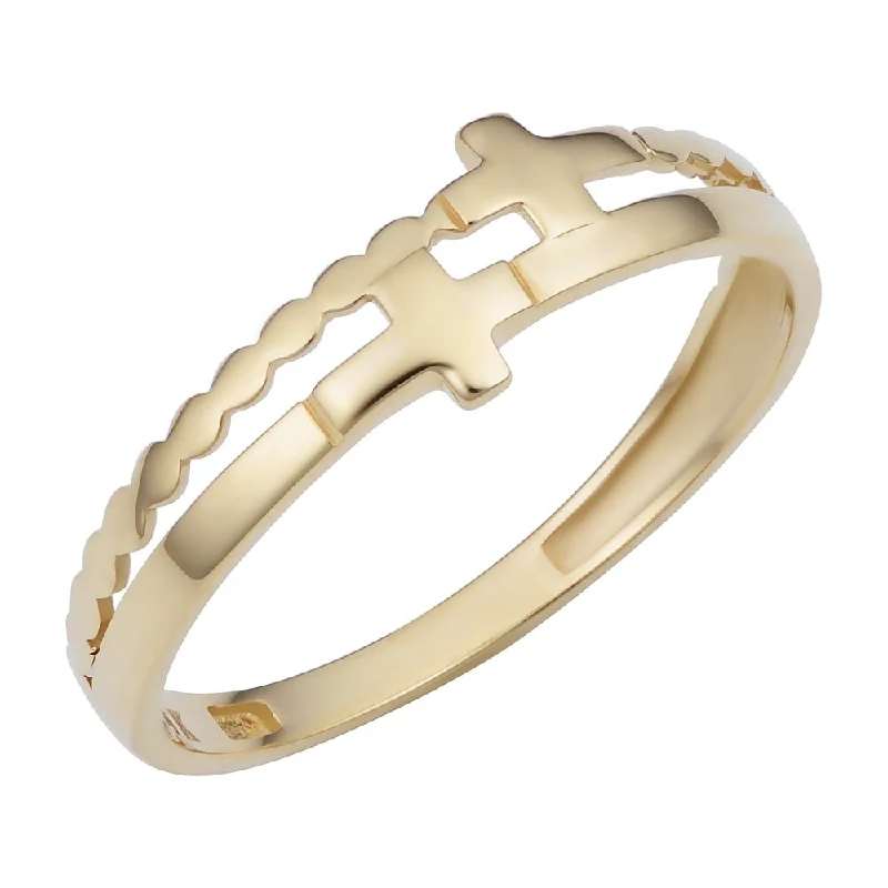 wedding rings with multiple stones -14k Yellow Gold Double Cross Ring