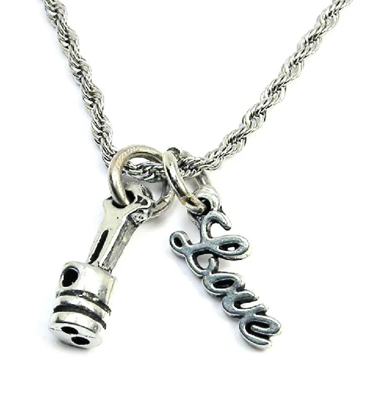 sterling silver necklaces for women -Piston 20" Rope Necklace With Love