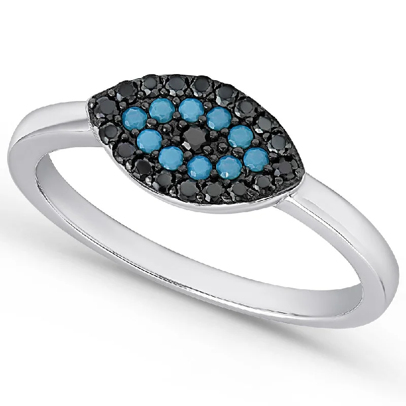 fashion gemstone rings for women -Dolce Giavonna Sterling Silver Simulated Nano Turquoise Evil Eye Ring (Size 7)