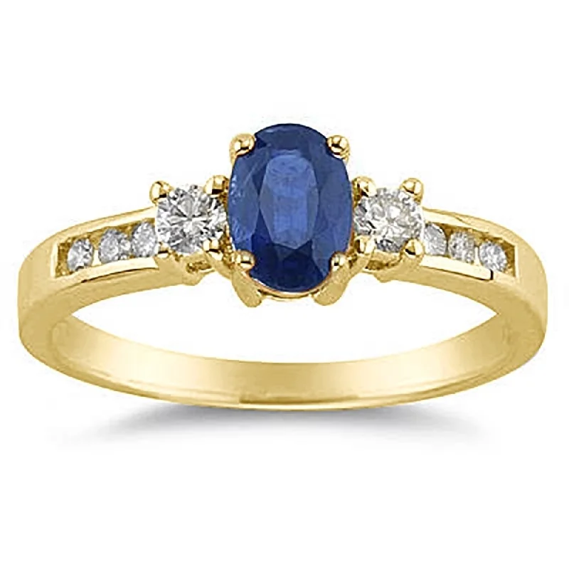 statement rings for women -Sapphire and Diamond Regal Channel Ring in 14K Yellow Gold