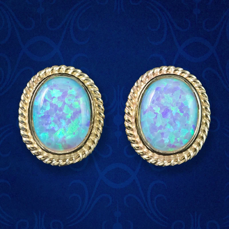 pearl drop earrings for women -Victorian Style Opal Stud Earrings 9ct Gold