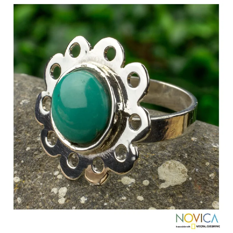 custom birthstone rings -Handmade Sterling Silver 'Aztec Bloom' Turquoise Ring (Mexico)