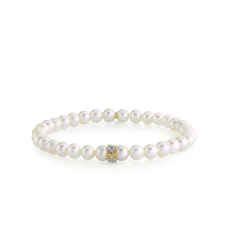 wedding bracelets for women -Gold & Diamond Eternity Heart Rondelle on Pearls