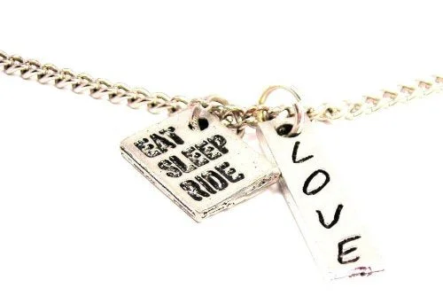 personalized initial necklaces -Eat Sleep Ride Love Stick Necklace