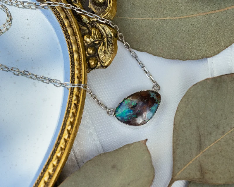 crystal necklaces for women -STERLING SILVER BEZEL SET BOULDER OPAL NECKLACE